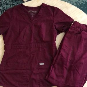 Maroon Greys Anatomy scrub top and bottom